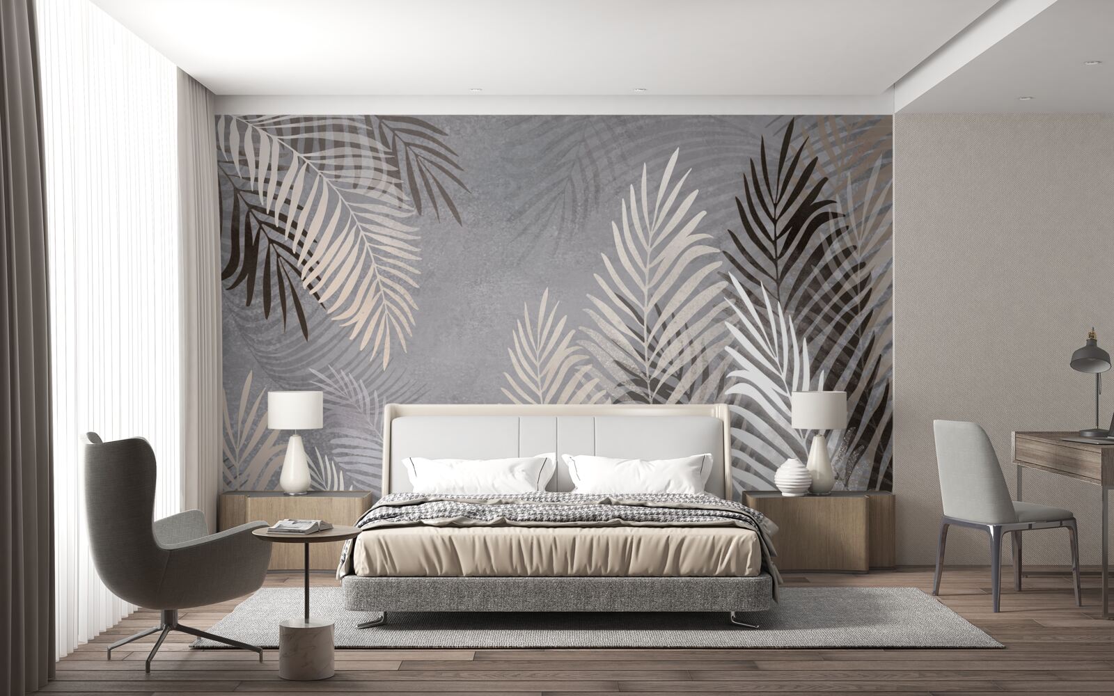 Fotobehang de grote dunne bladeren zijn wit