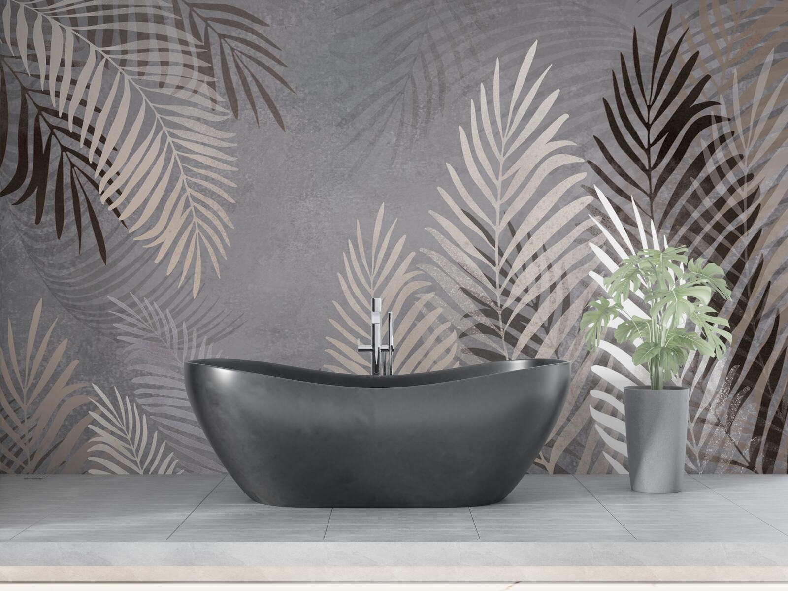 Fotobehang de grote dunne bladeren zijn wit