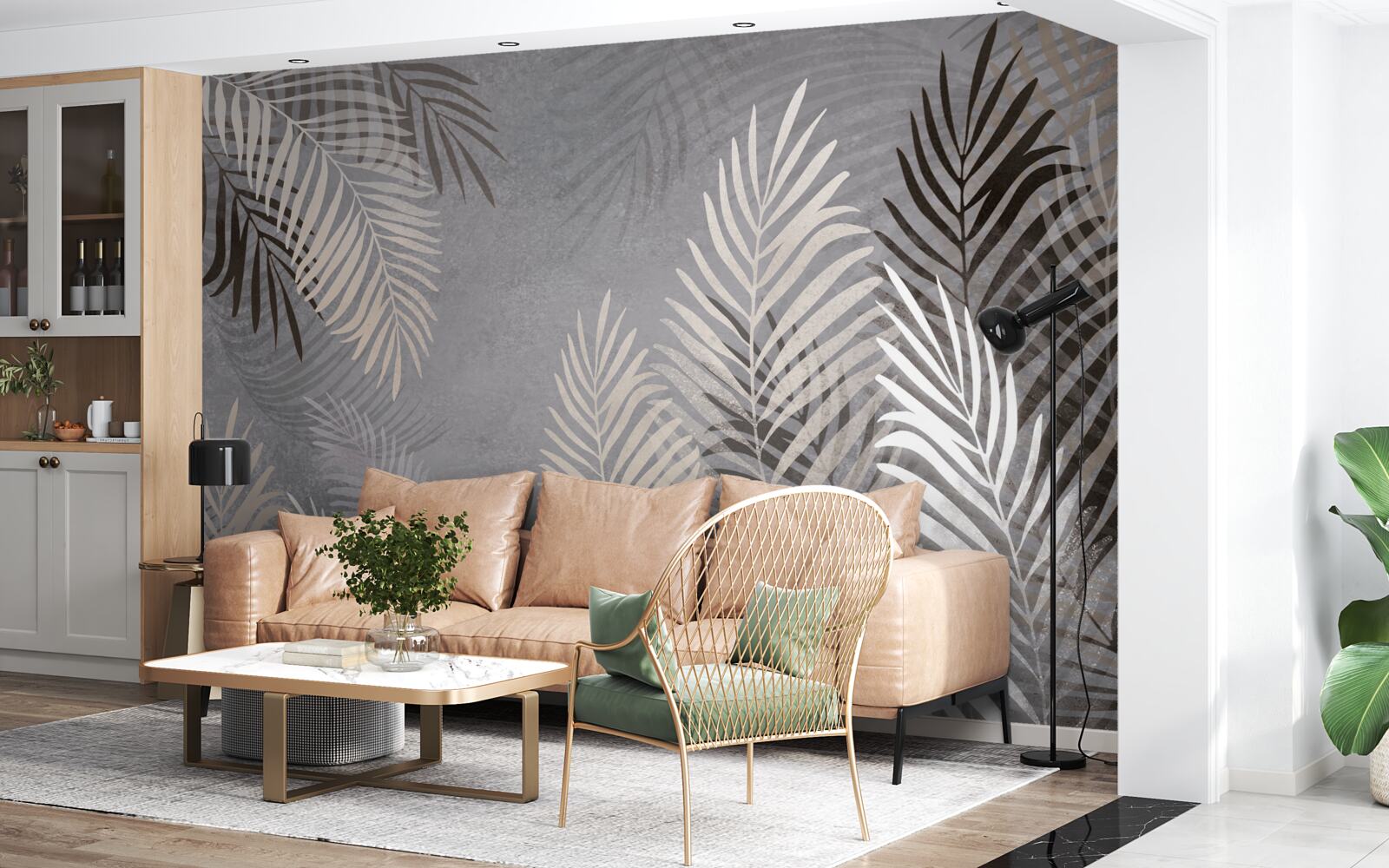 Fotobehang de grote dunne bladeren zijn wit