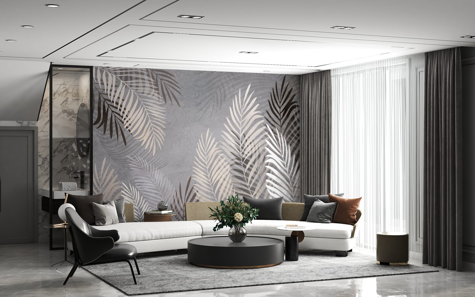 Fotobehang de grote dunne bladeren zijn wit