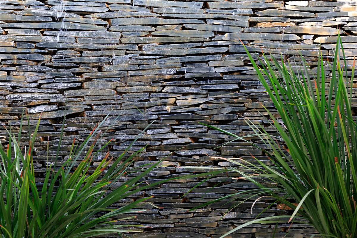 Fotobehang groene vegetatie en stenen muur