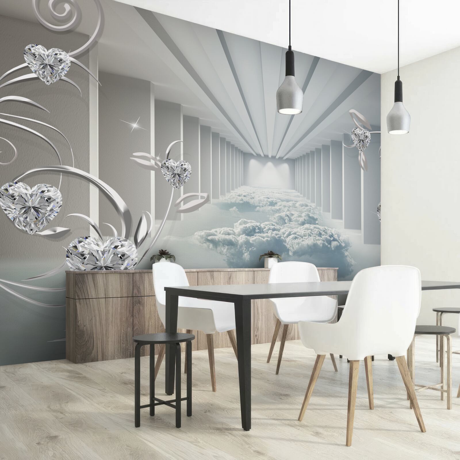 Fotobehang lange witte gang