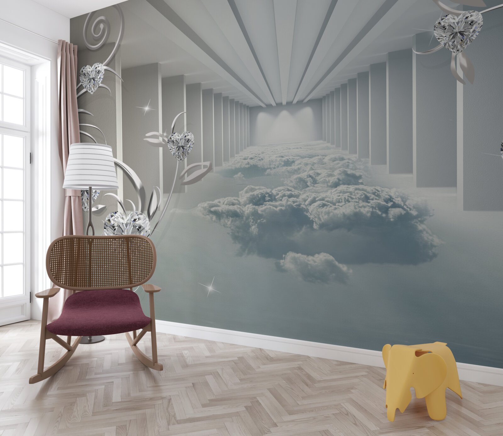 Fotobehang lange witte gang