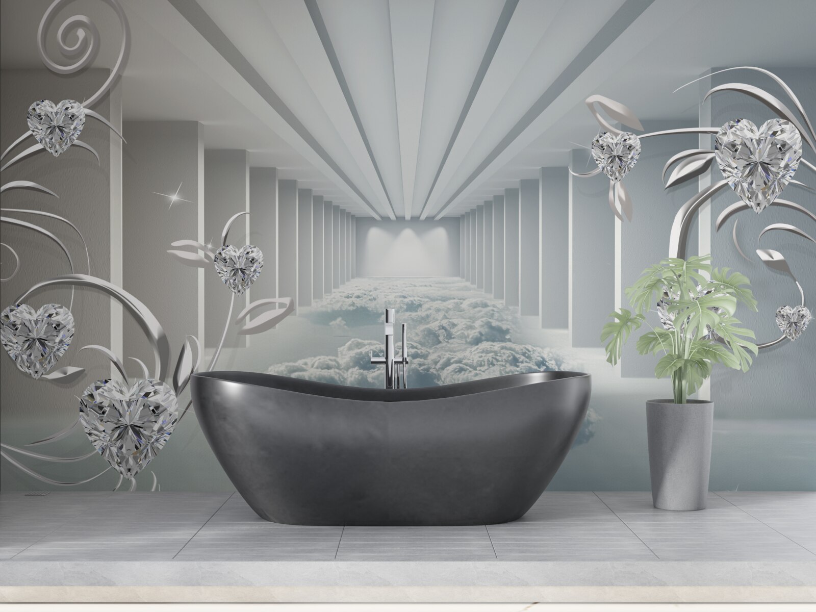 Fotobehang lange witte gang