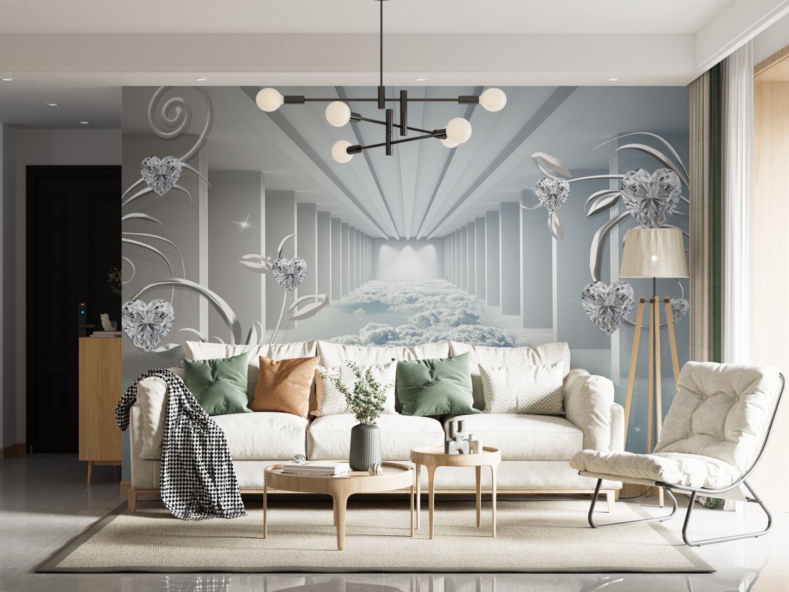 Fotobehang lange witte gang