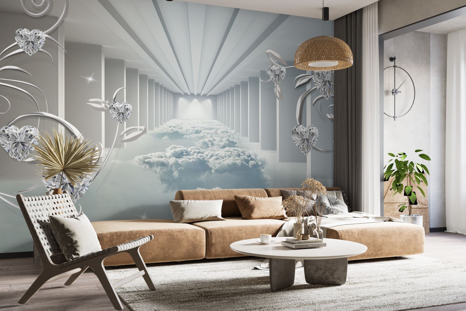 Fotobehang lange witte gang