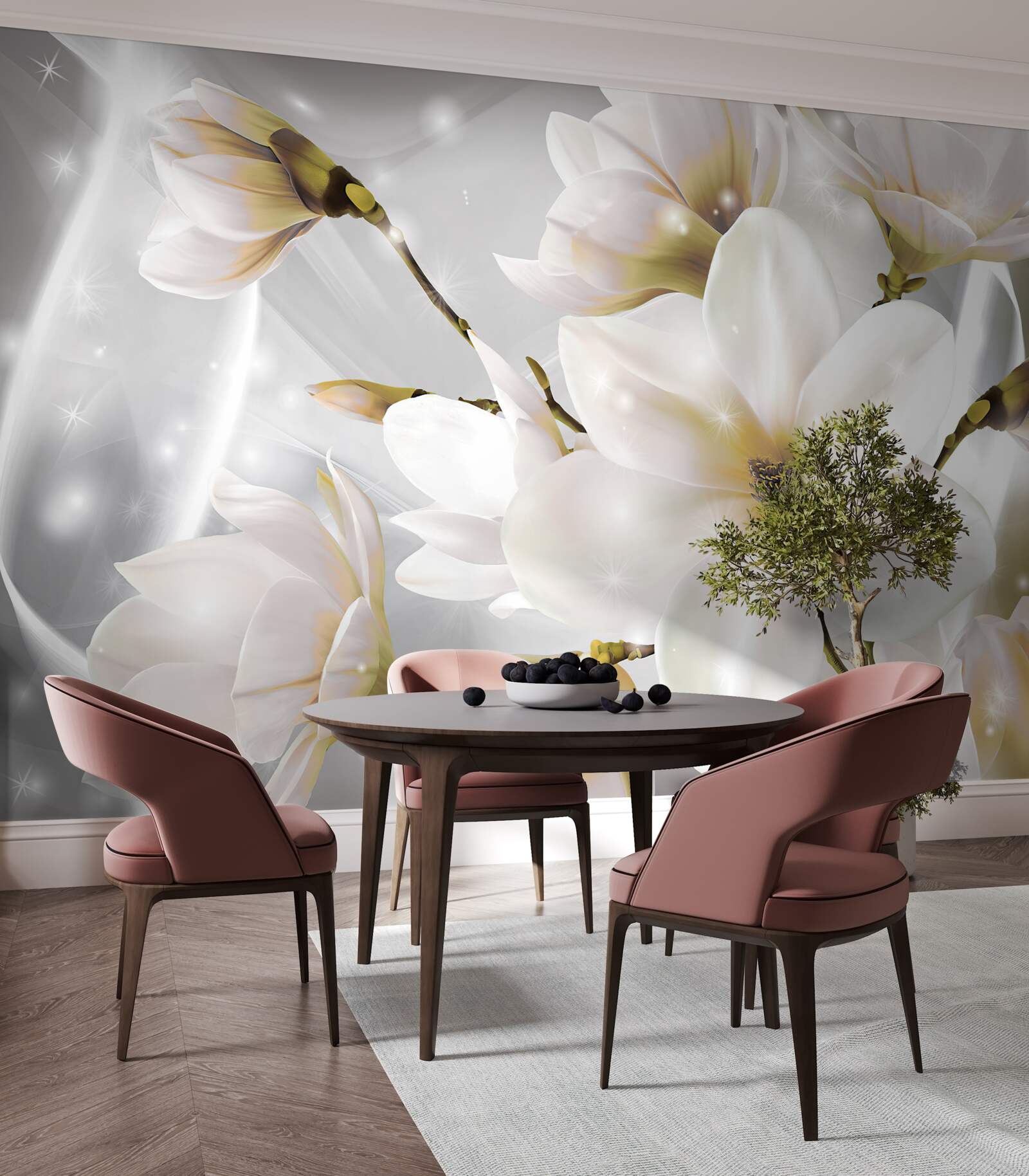 Fotobehang witte bloemen van ongelofelijke grootte