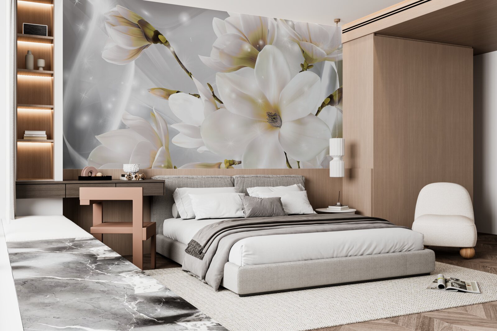 Fotobehang witte bloemen van ongelofelijke grootte