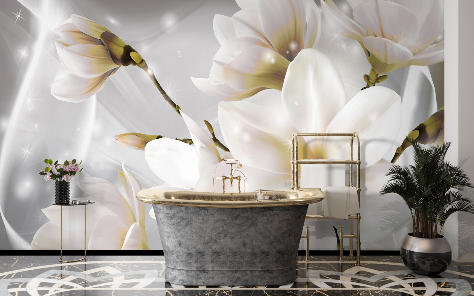 Fotobehang witte bloemen van ongelofelijke grootte