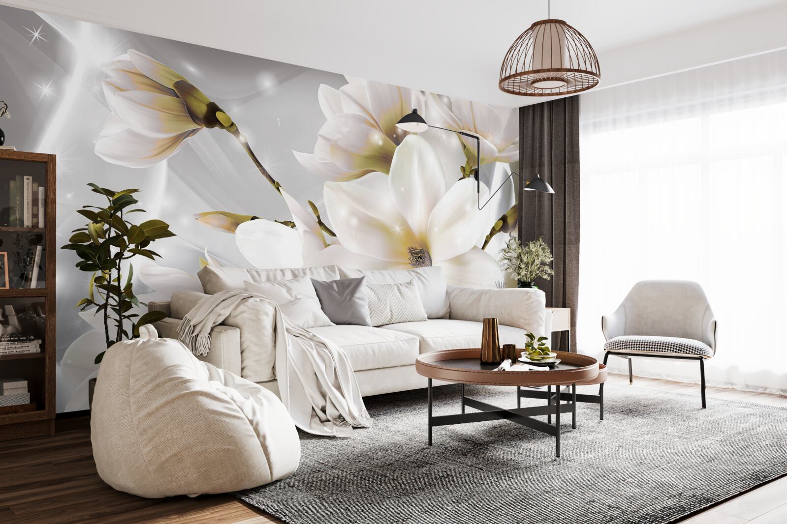 Fotobehang witte bloemen van ongelofelijke grootte