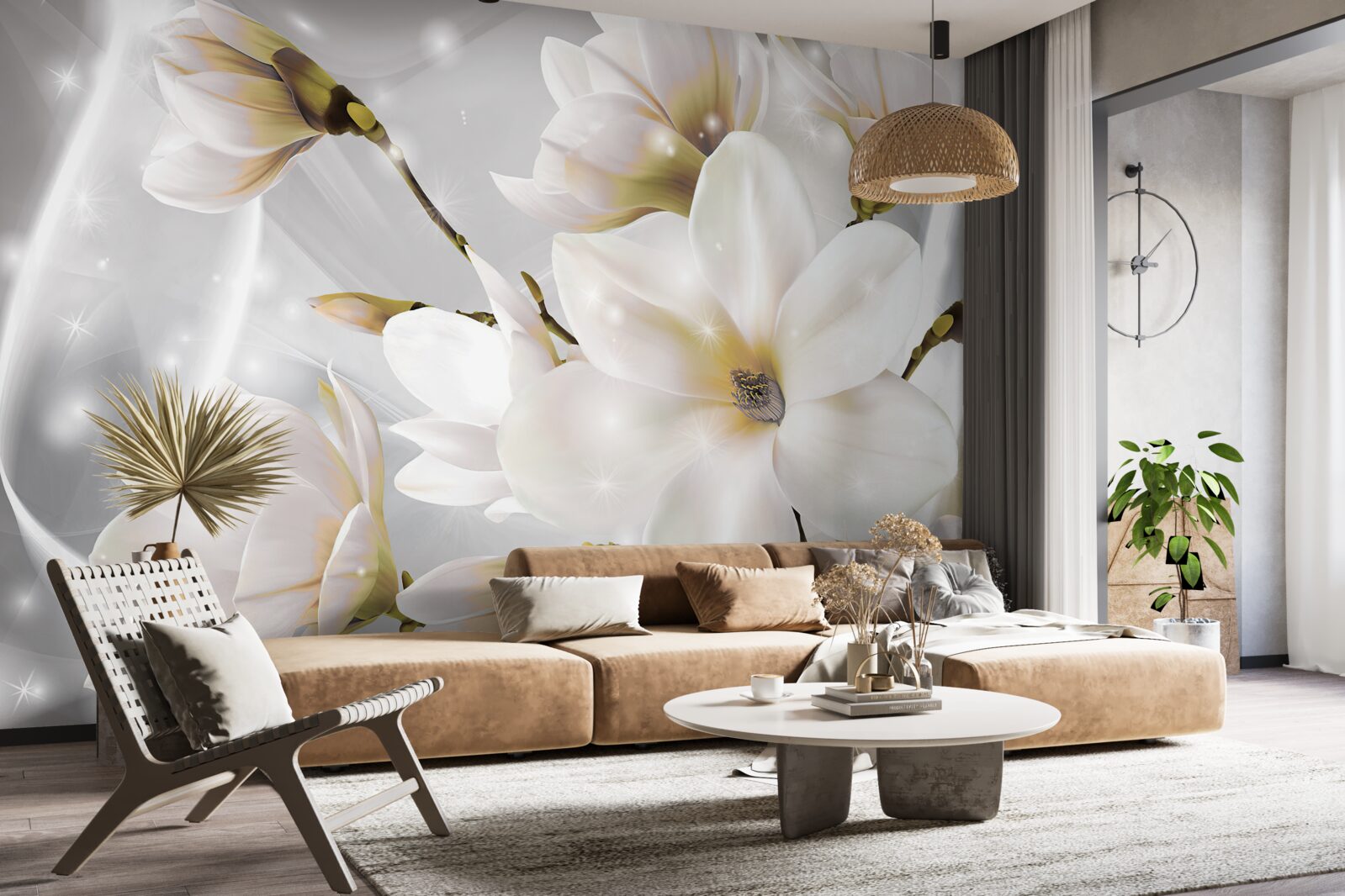 Fotobehang witte bloemen van ongelofelijke grootte