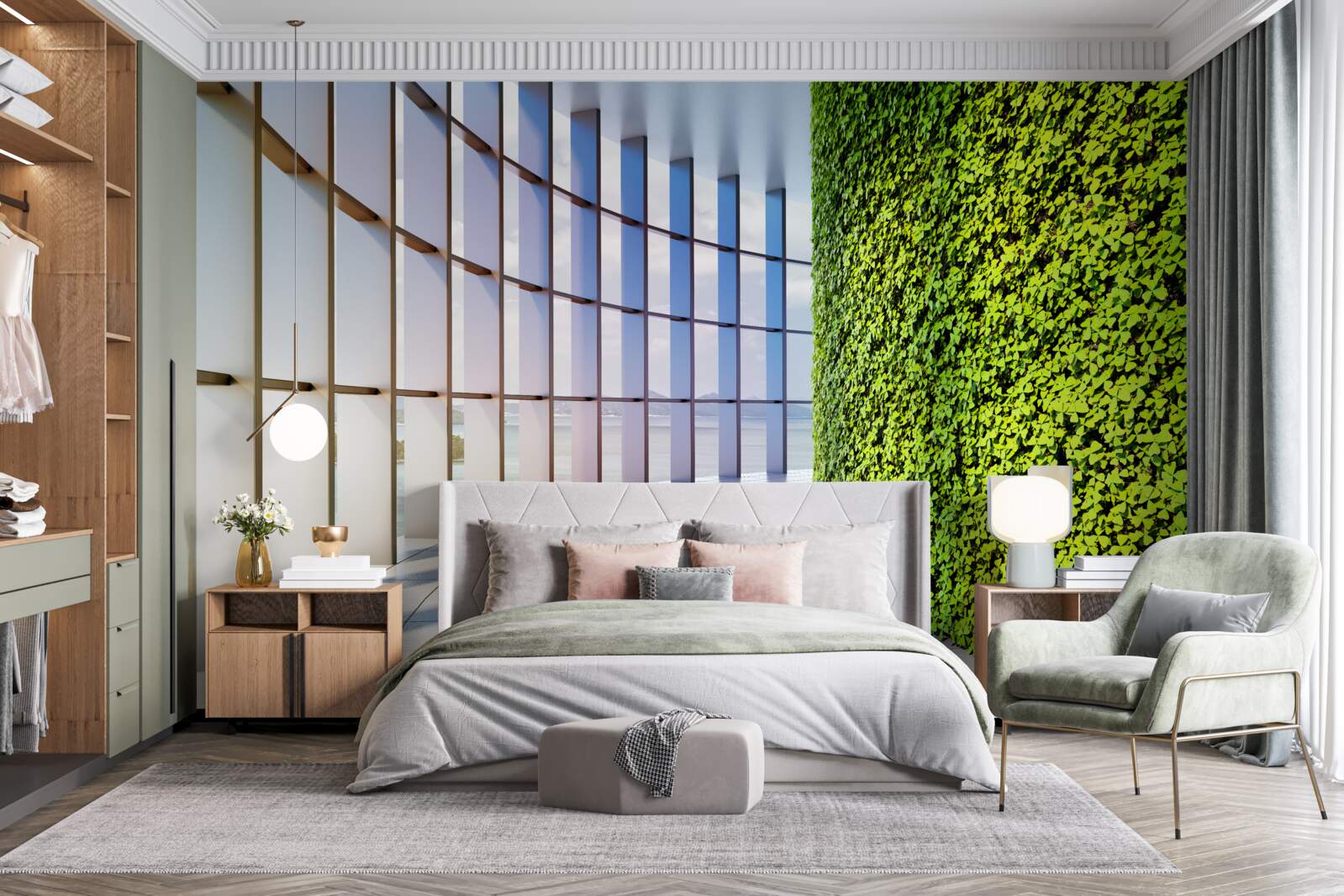 Fotobehang kantoorgebouw met groene muur