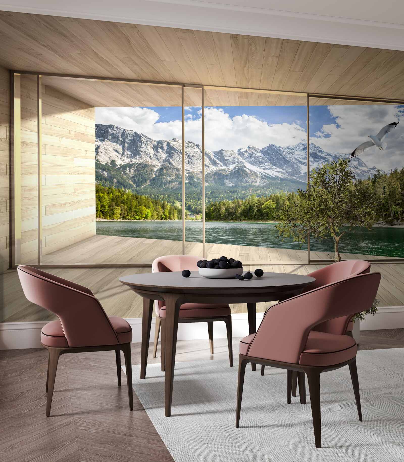 Fotobehang adembenemend rivier- en berglandschap