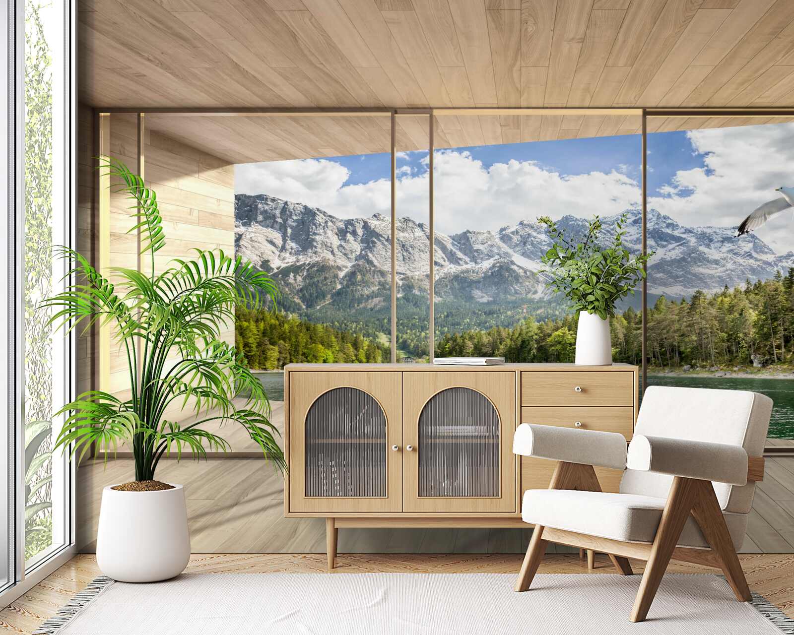 Fotobehang adembenemend rivier- en berglandschap