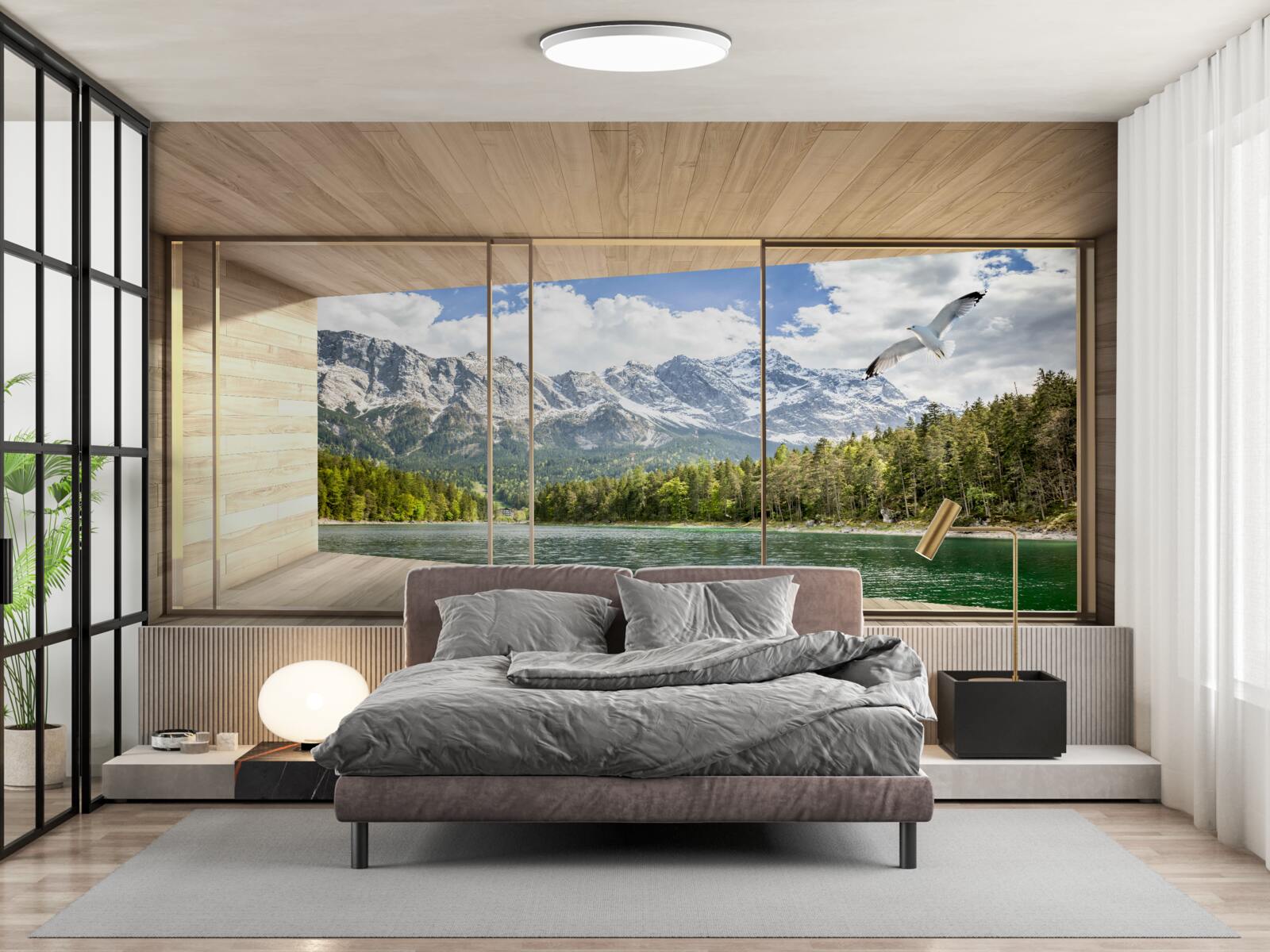 Fotobehang adembenemend rivier- en berglandschap