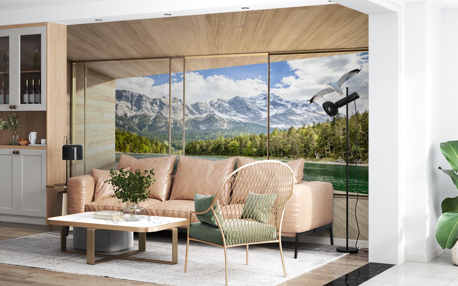 Fotobehang adembenemend rivier- en berglandschap