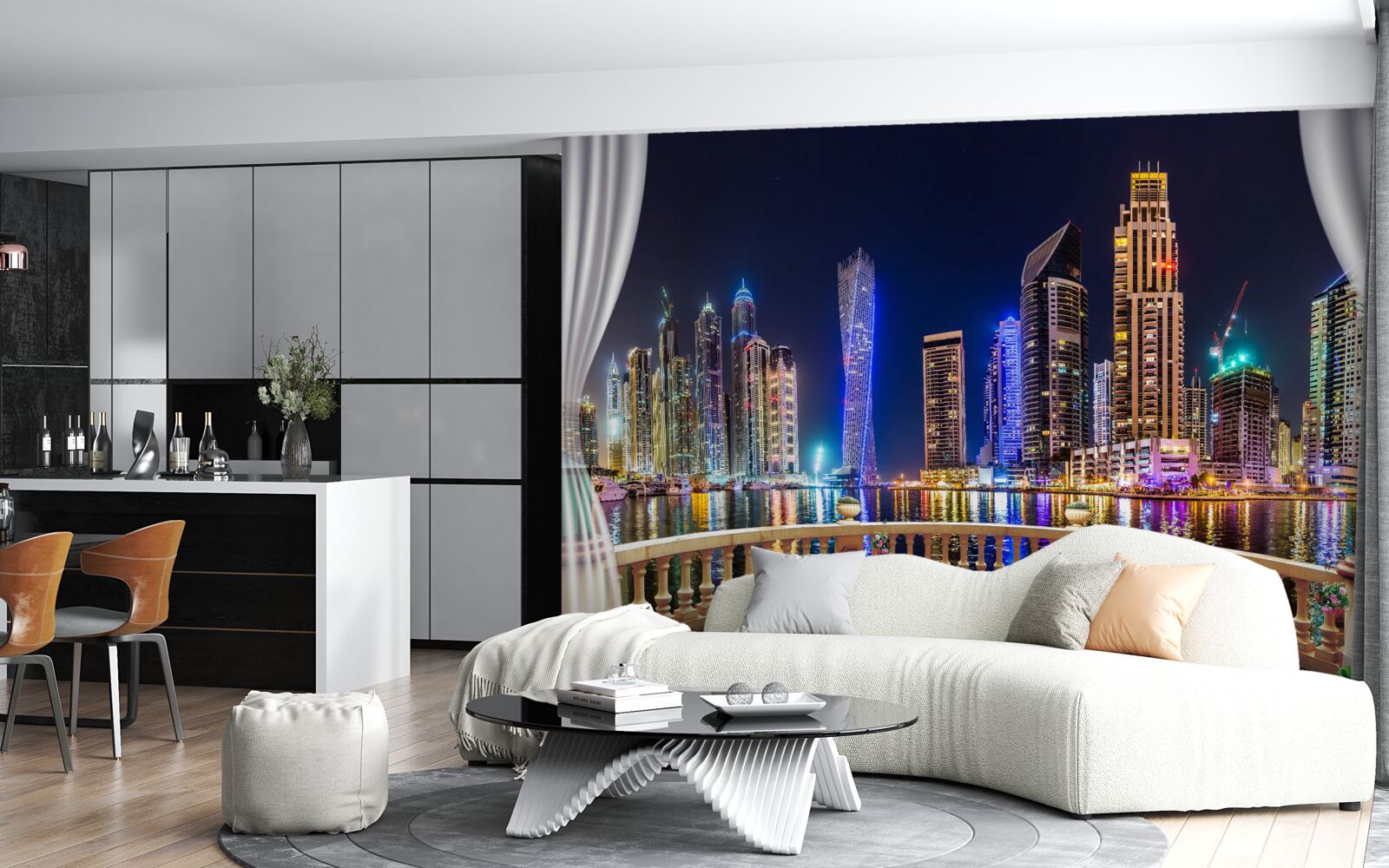 Fotobehang de stad ziet er 's nachts ongelooflijk mooi uit