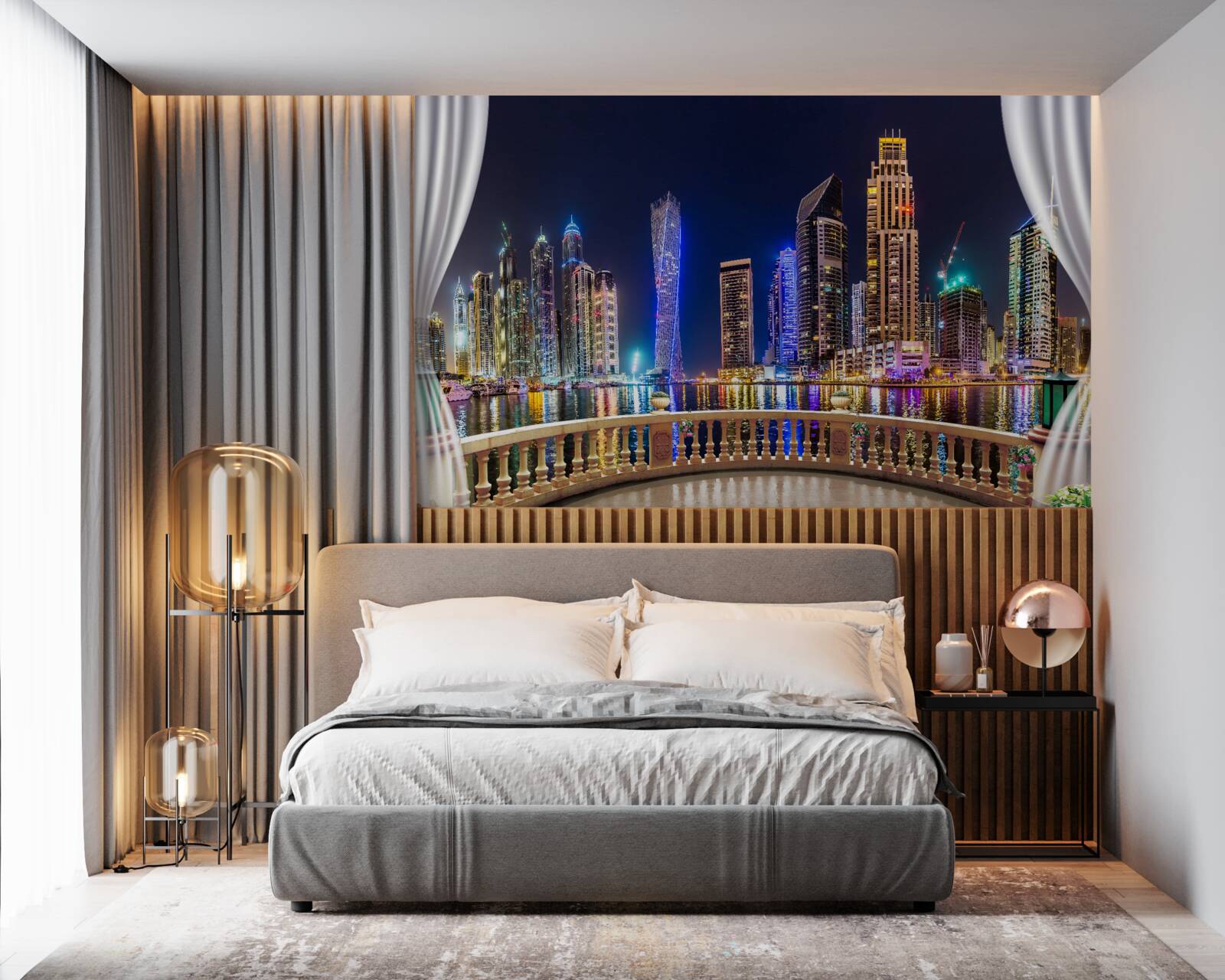 Fotobehang de stad ziet er 's nachts ongelooflijk mooi uit