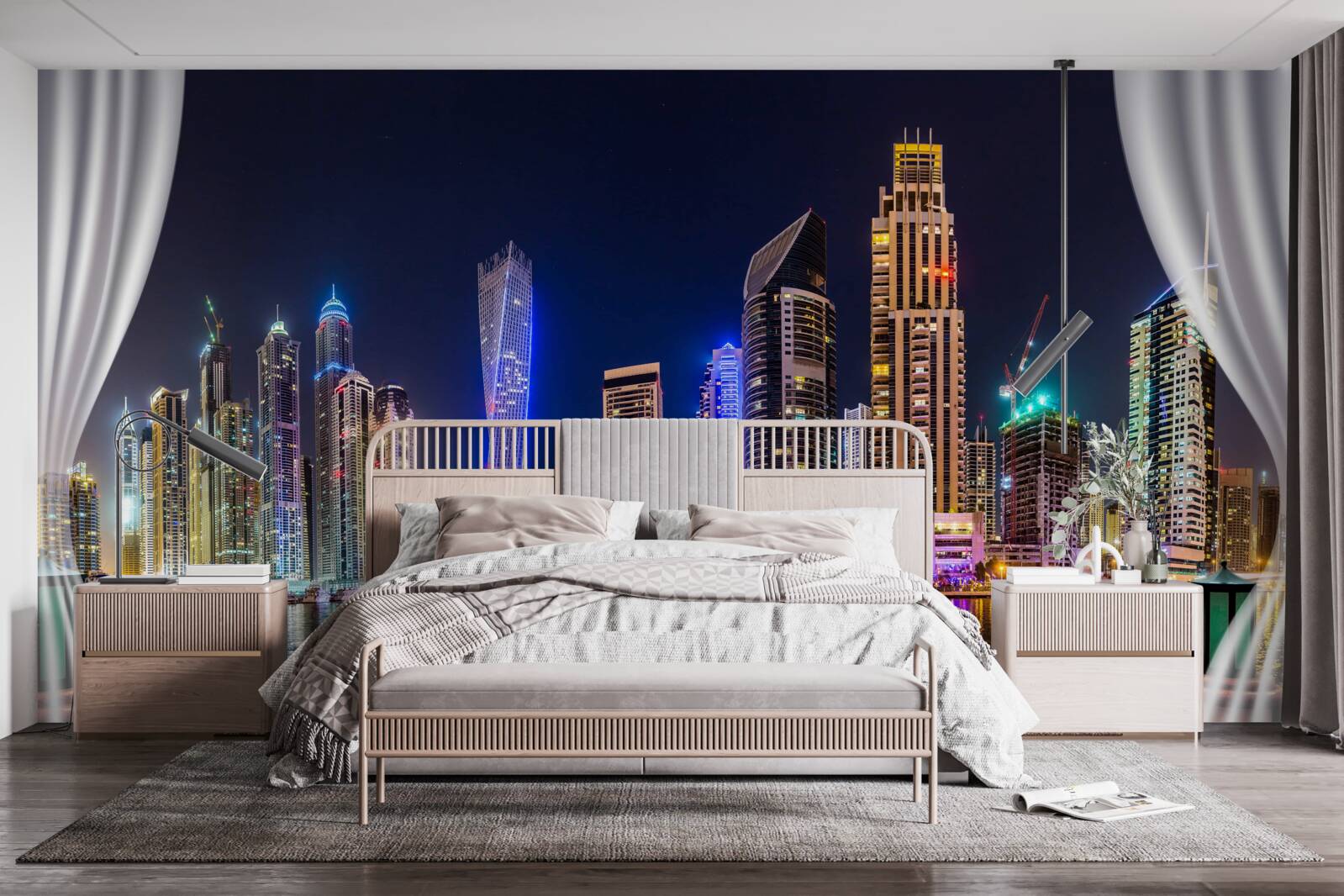 Fotobehang de stad ziet er 's nachts ongelooflijk mooi uit