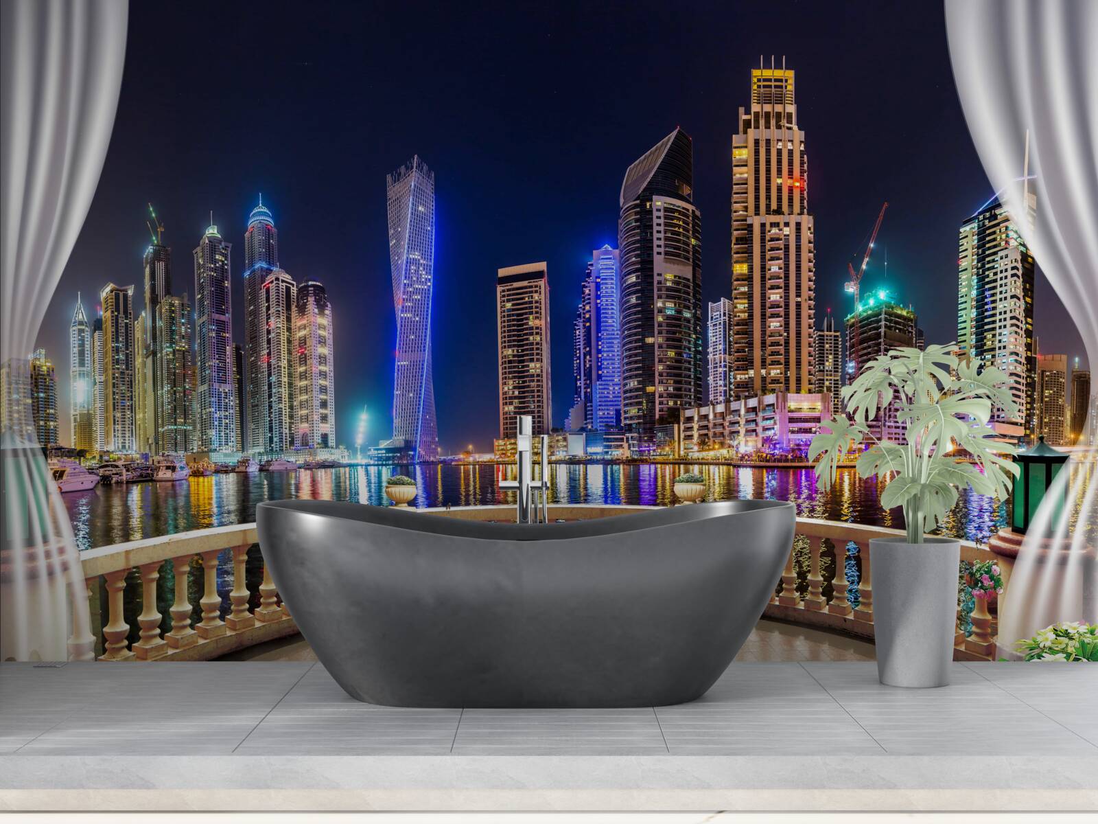 Fotobehang de stad ziet er 's nachts ongelooflijk mooi uit