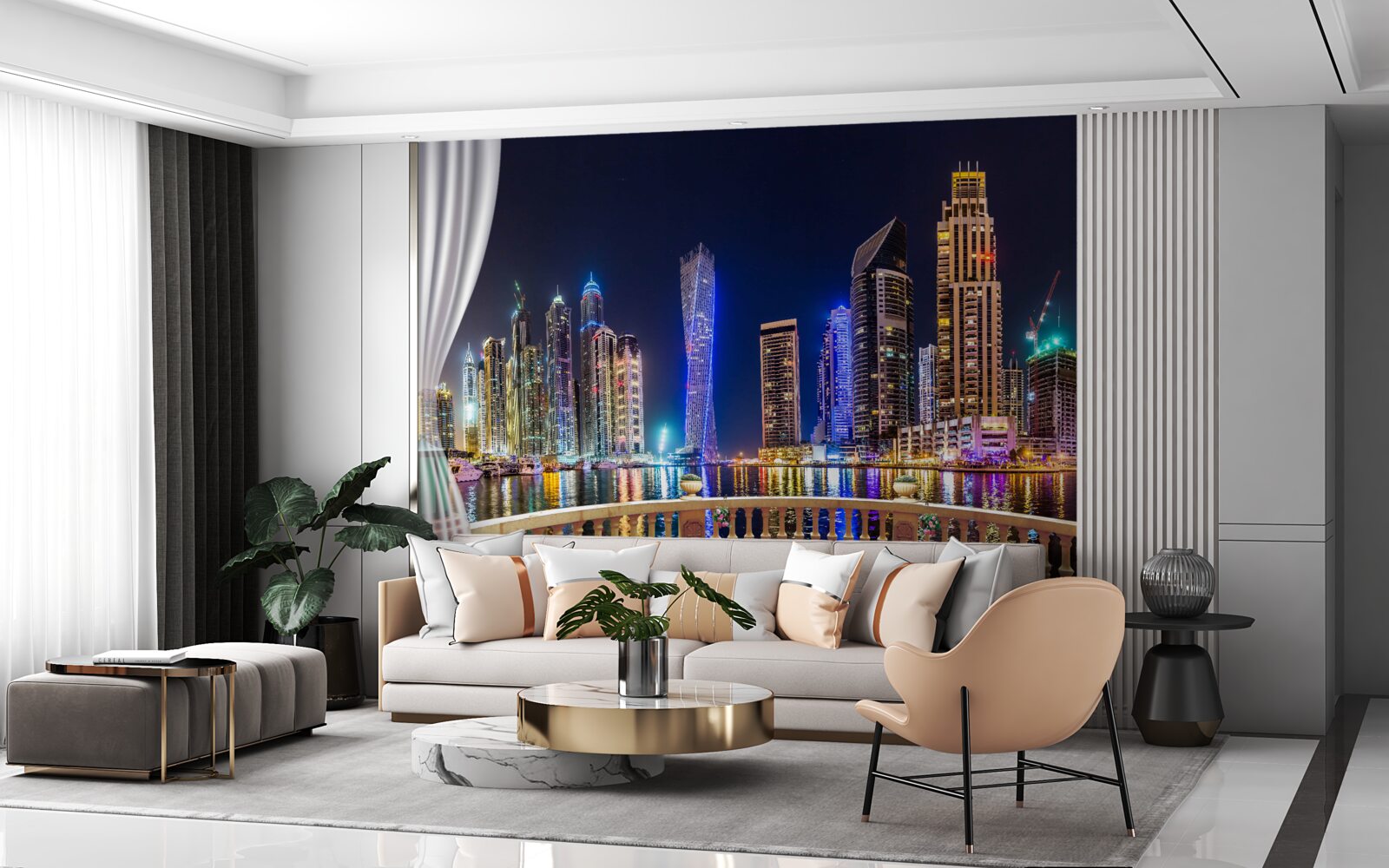 Fotobehang de stad ziet er 's nachts ongelooflijk mooi uit