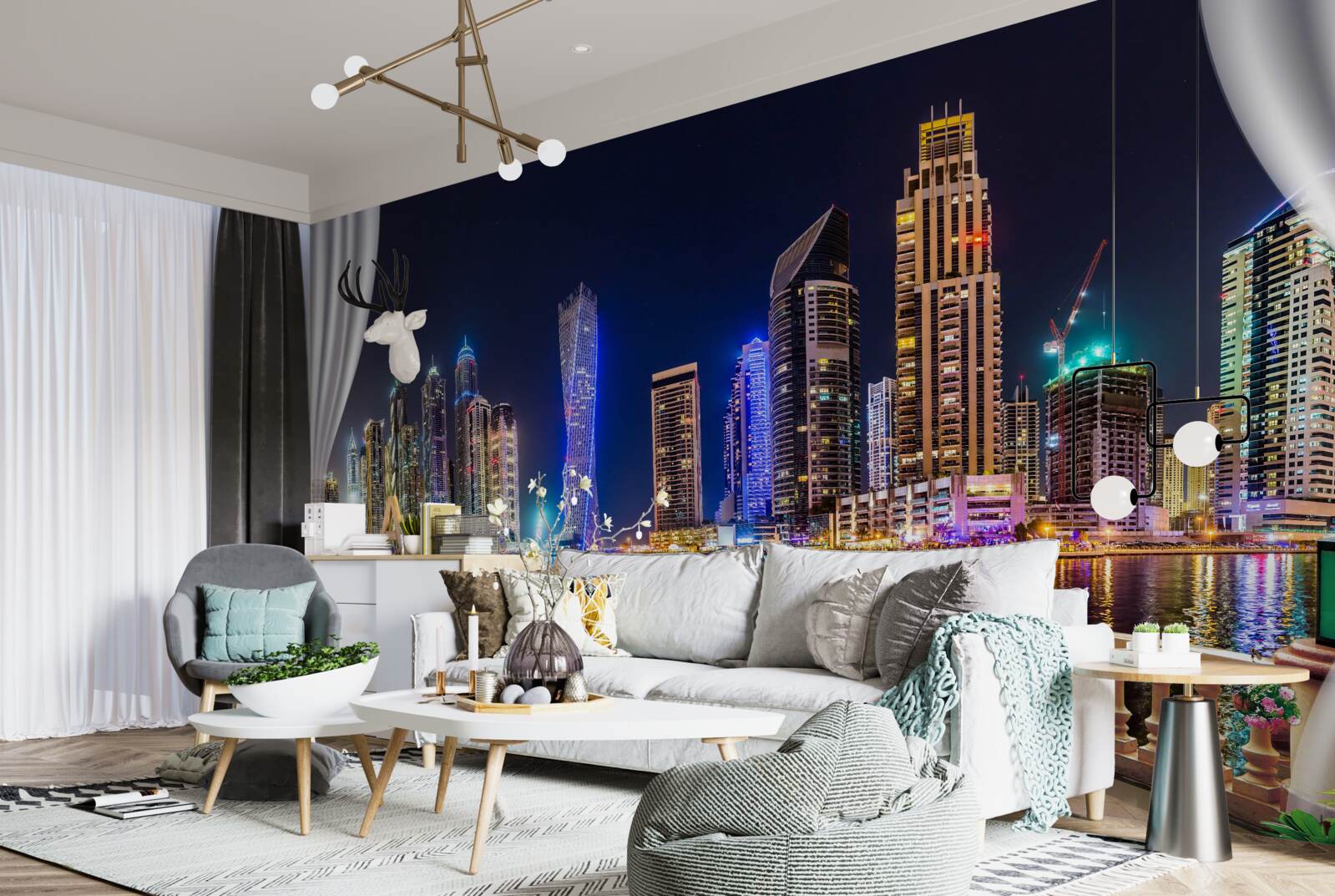 Fotobehang de stad ziet er 's nachts ongelooflijk mooi uit