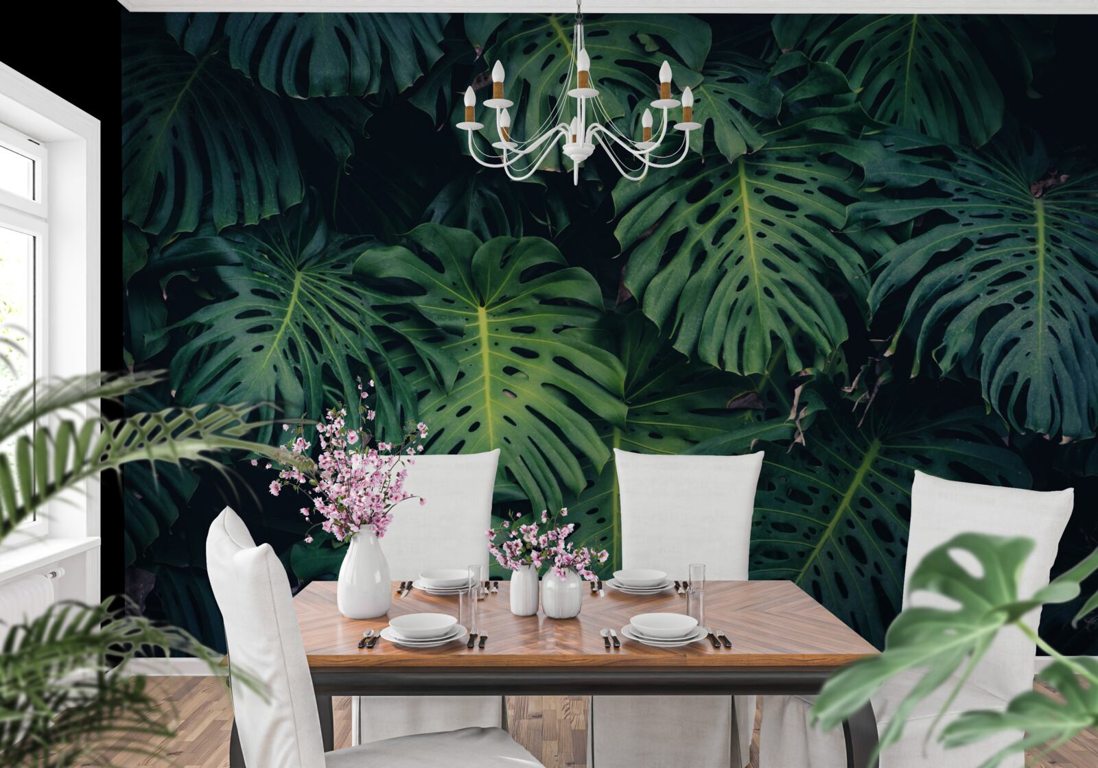 Fotobehang groene bladeren van grote palmen