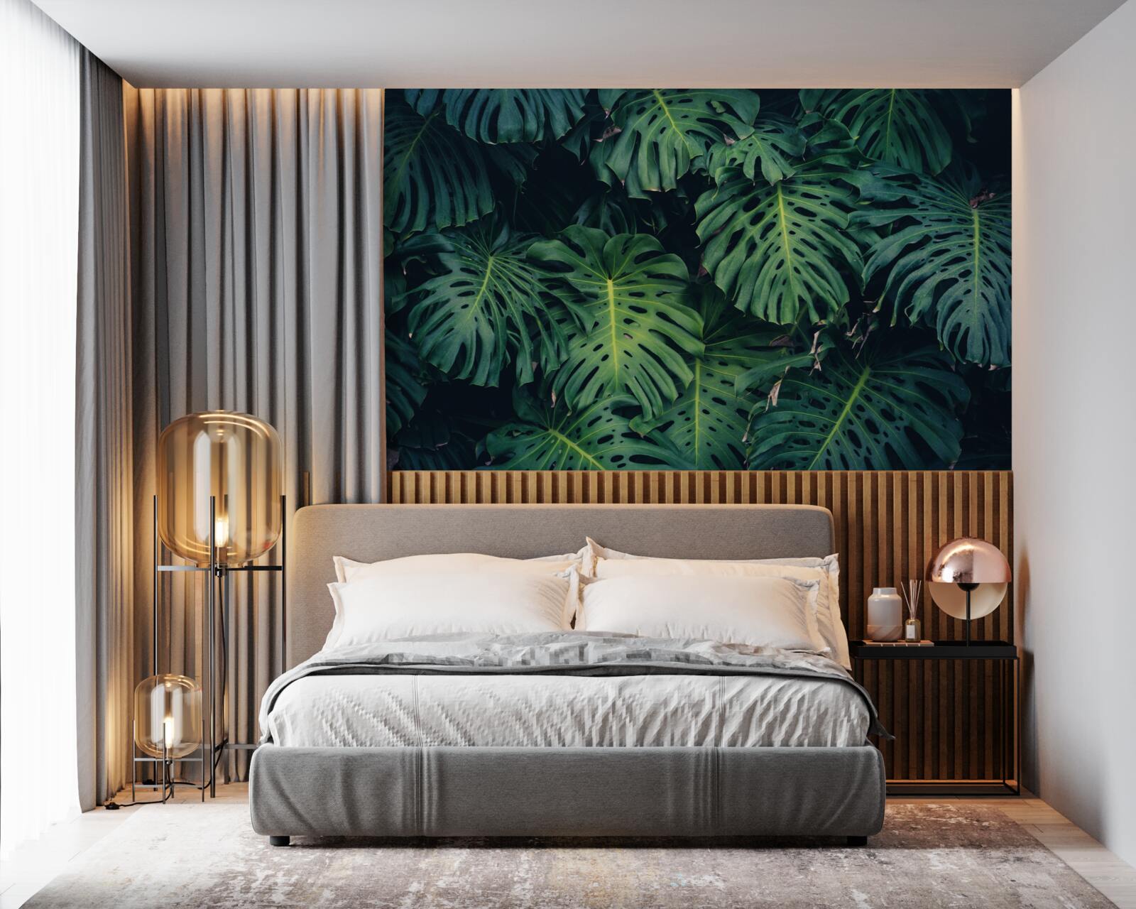 Fotobehang groene bladeren van grote palmen