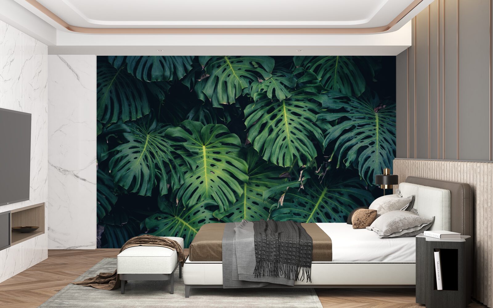 Fotobehang groene bladeren van grote palmen