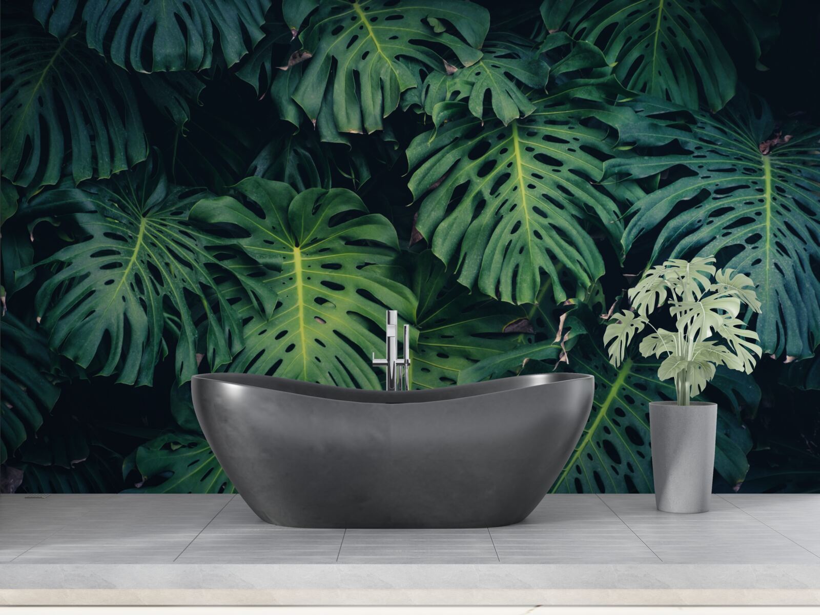 Fotobehang groene bladeren van grote palmen