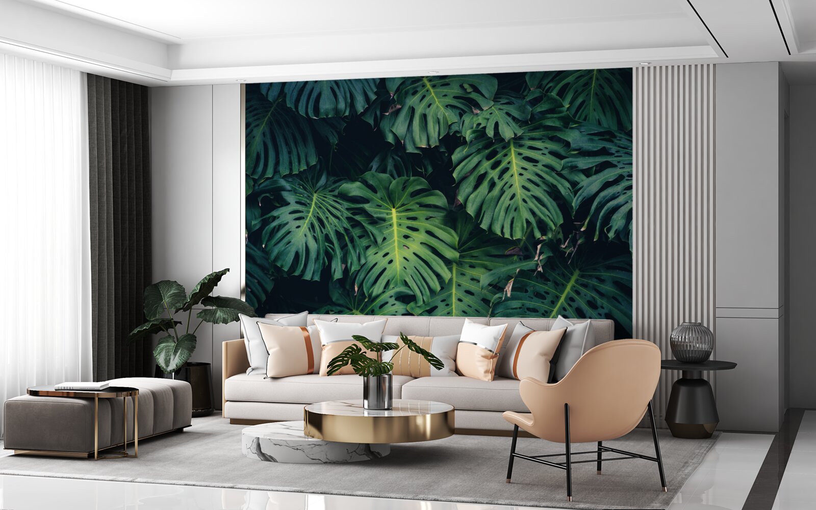 Fotobehang groene bladeren van grote palmen