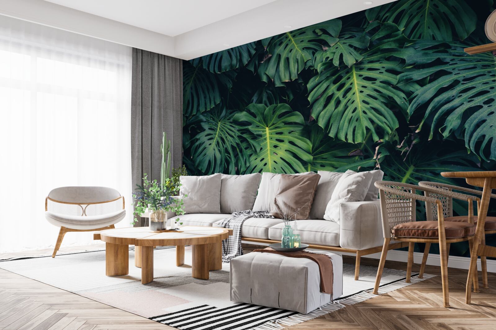 Fotobehang groene bladeren van grote palmen