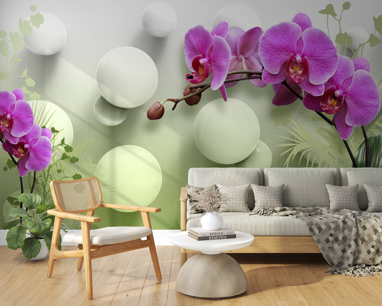 Fotobehang orchideeën in witte en paarse tinten