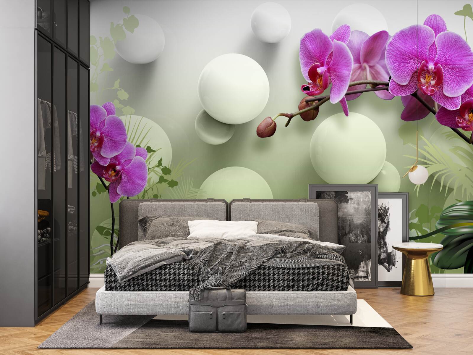 Fotobehang orchideeën in witte en paarse tinten