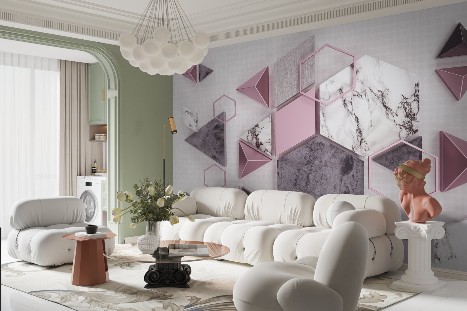 Fotobehang gemarmerde geometrische afbeeldingen