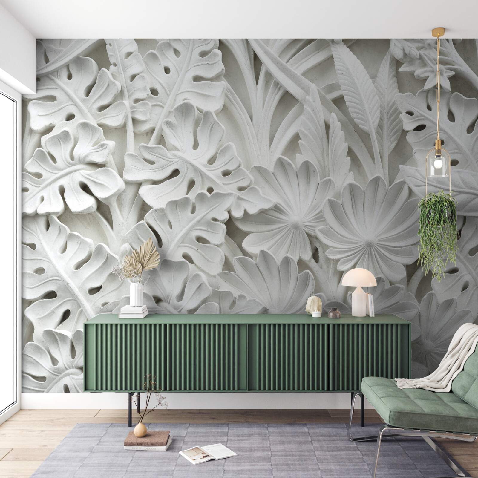 Fotobehang diverse witte tropische bladeren