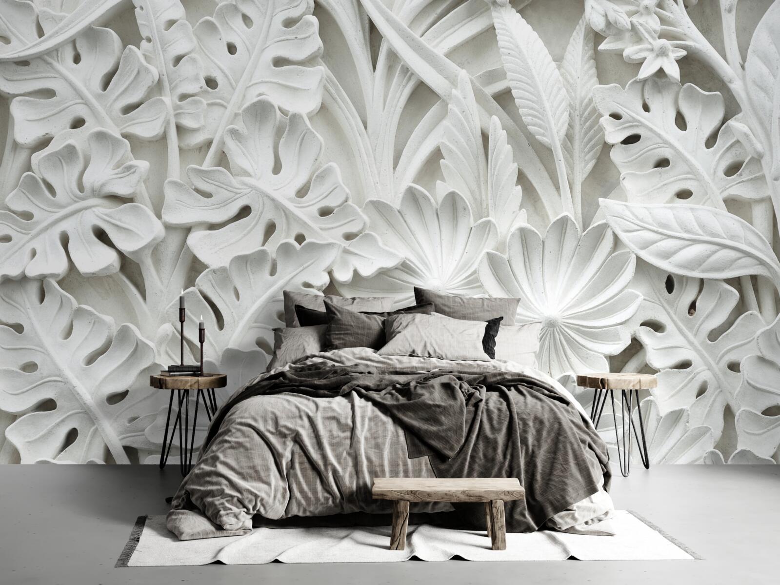 Fotobehang diverse witte tropische bladeren