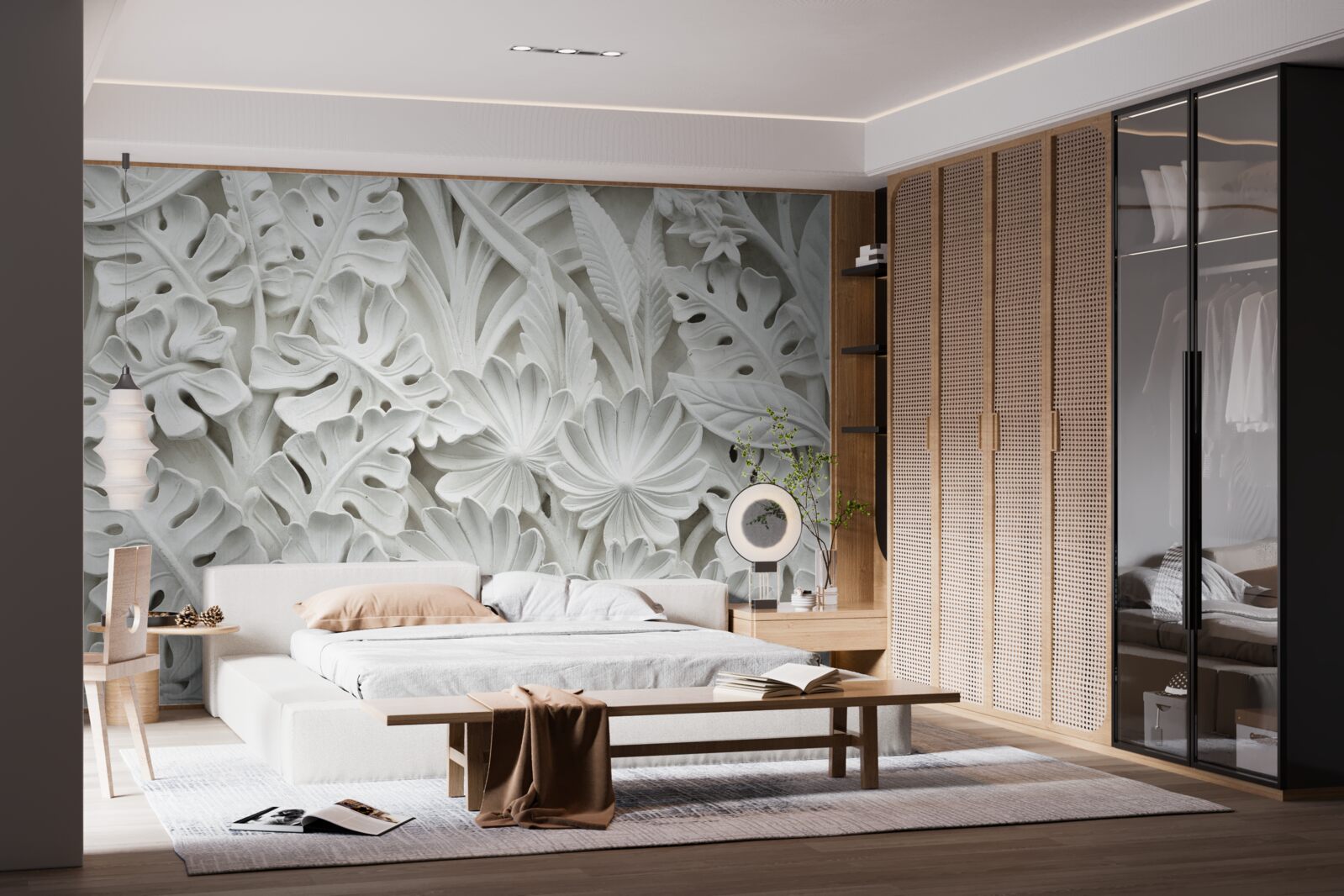 Fotobehang diverse witte tropische bladeren