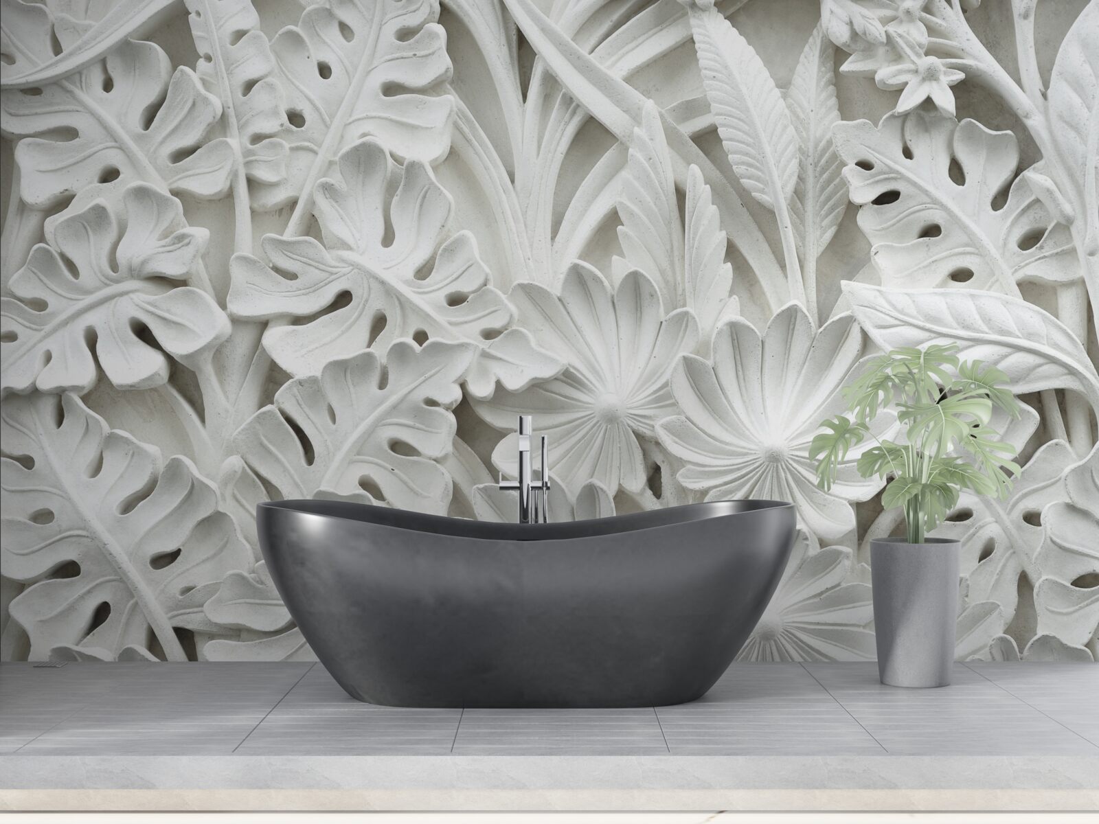 Fotobehang diverse witte tropische bladeren