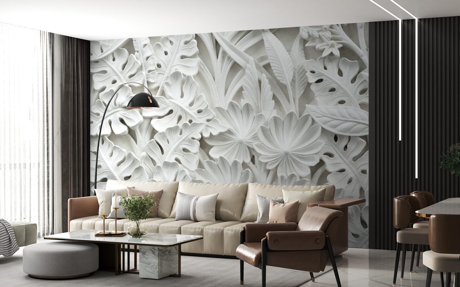 Fotobehang diverse witte tropische bladeren