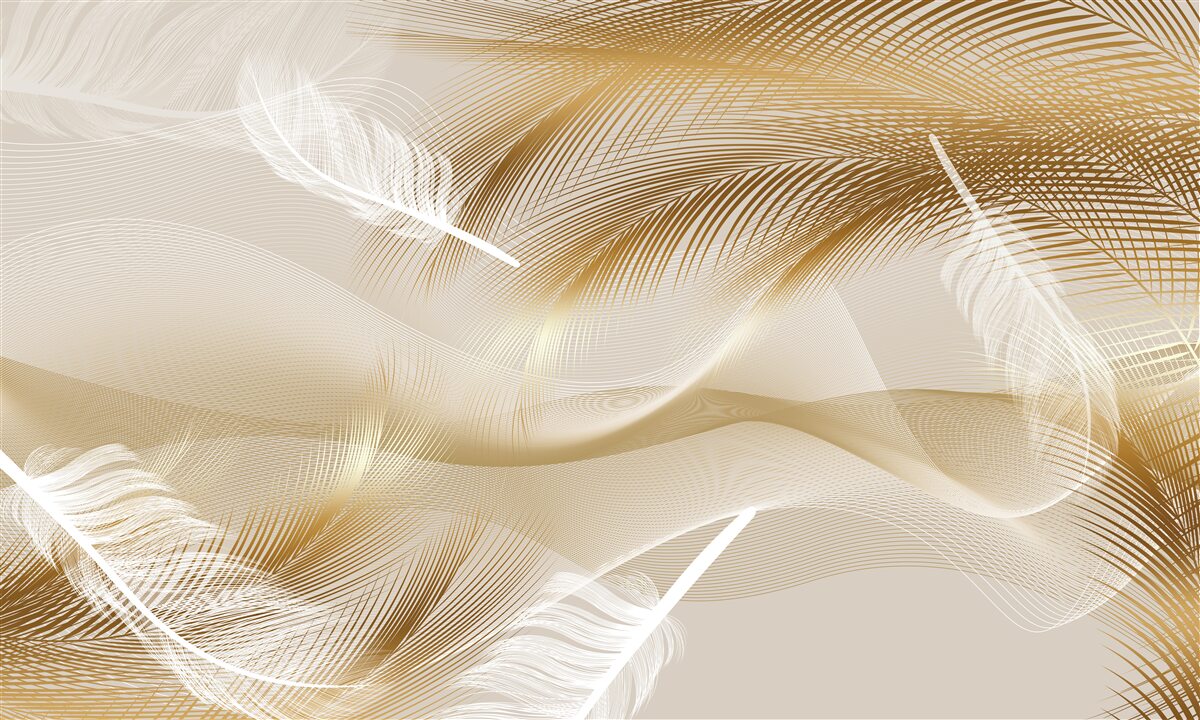 Fotobehang gouden takken en witte dons