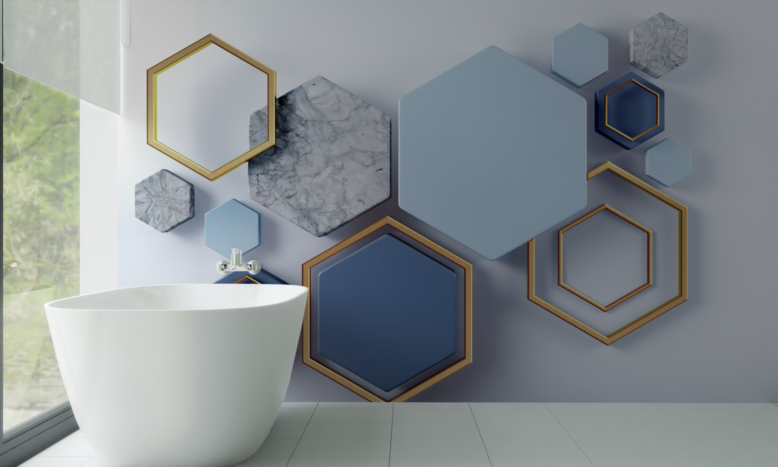 Fotobehang geometrisch abstract ontwerp met zeshoeken