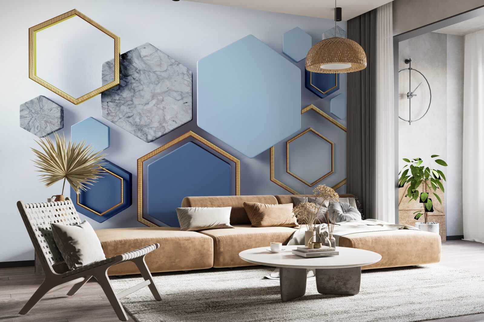 Fotobehang geometrisch abstract ontwerp met zeshoeken