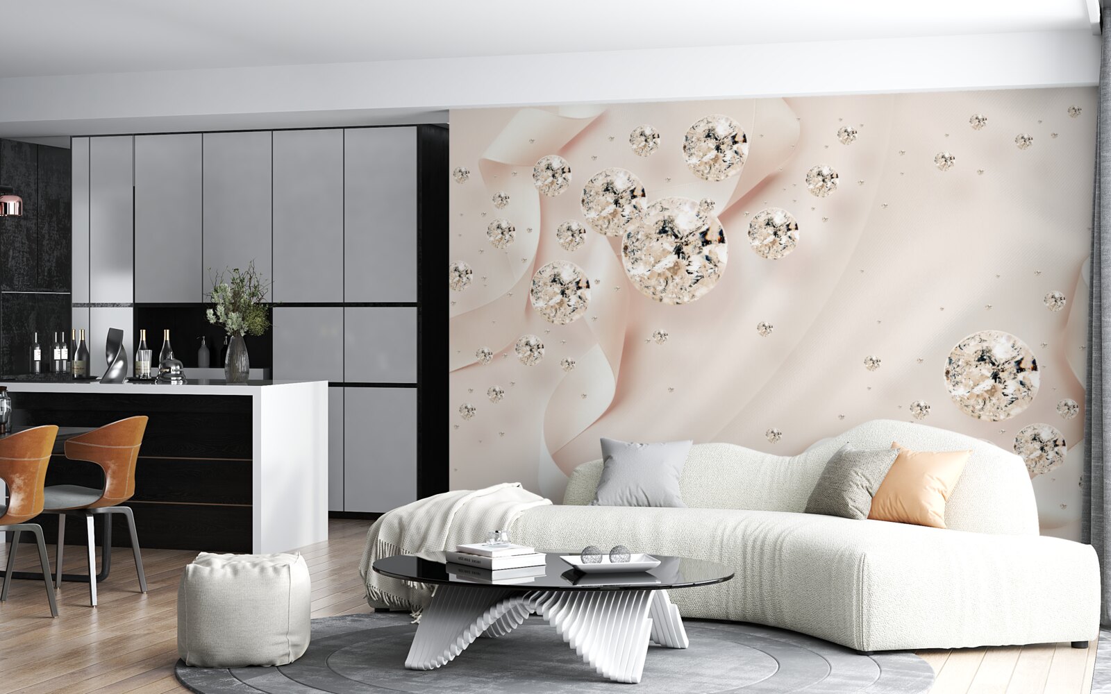 Fotobehang witte diamanten op een delicate roze achtergrond