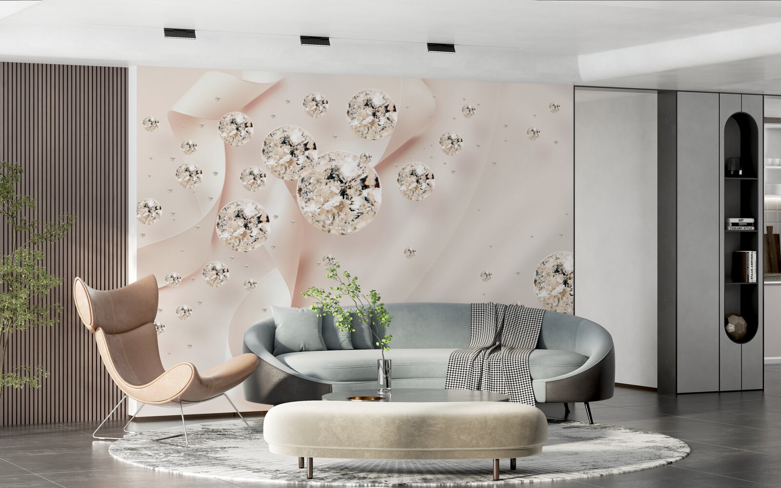 Fotobehang witte diamanten op een delicate roze achtergrond