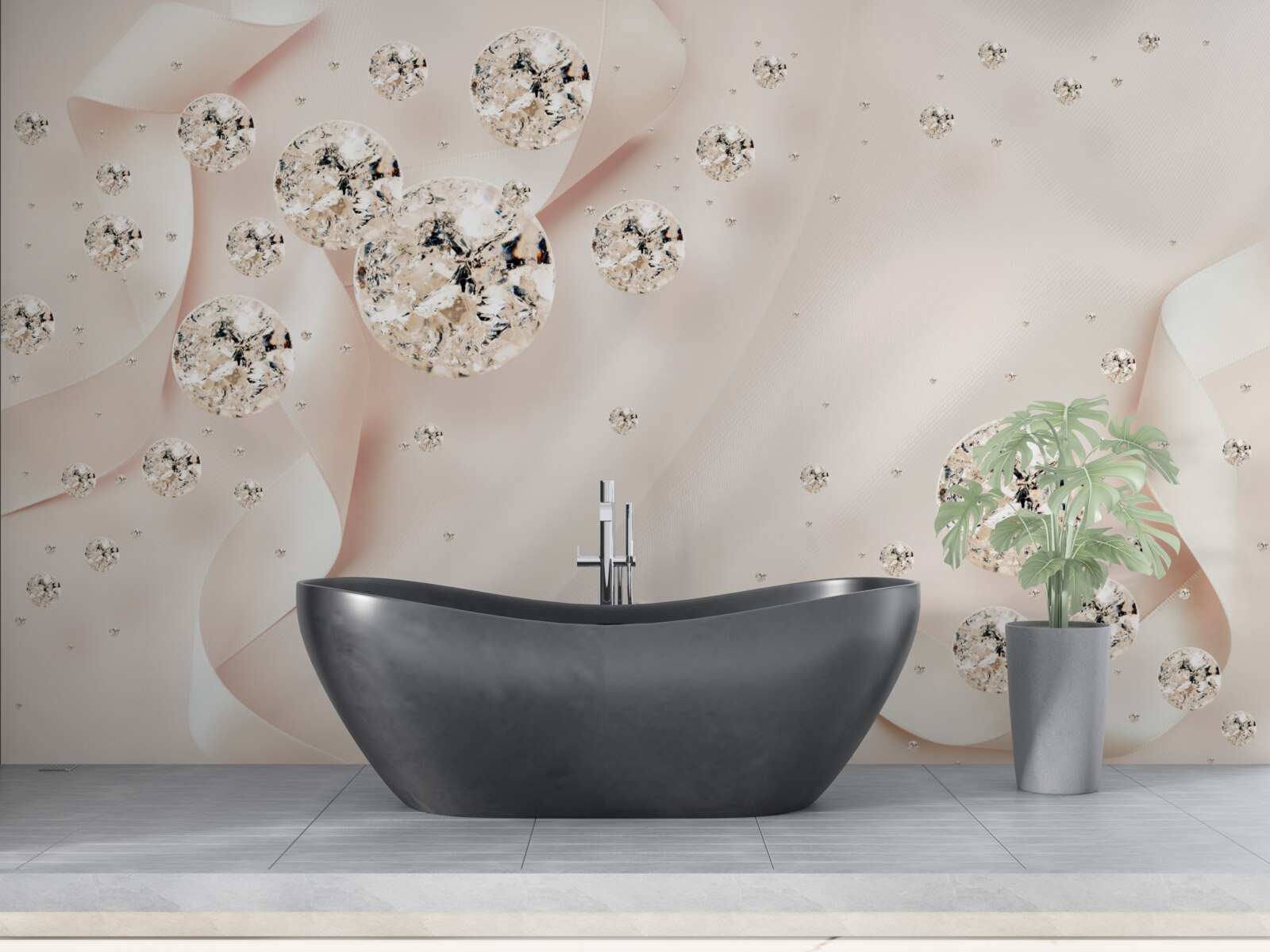 Fotobehang witte diamanten op een delicate roze achtergrond