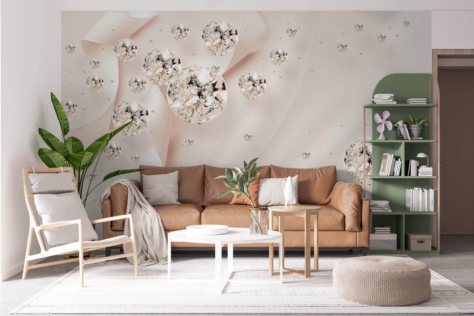 Fotobehang witte diamanten op een delicate roze achtergrond