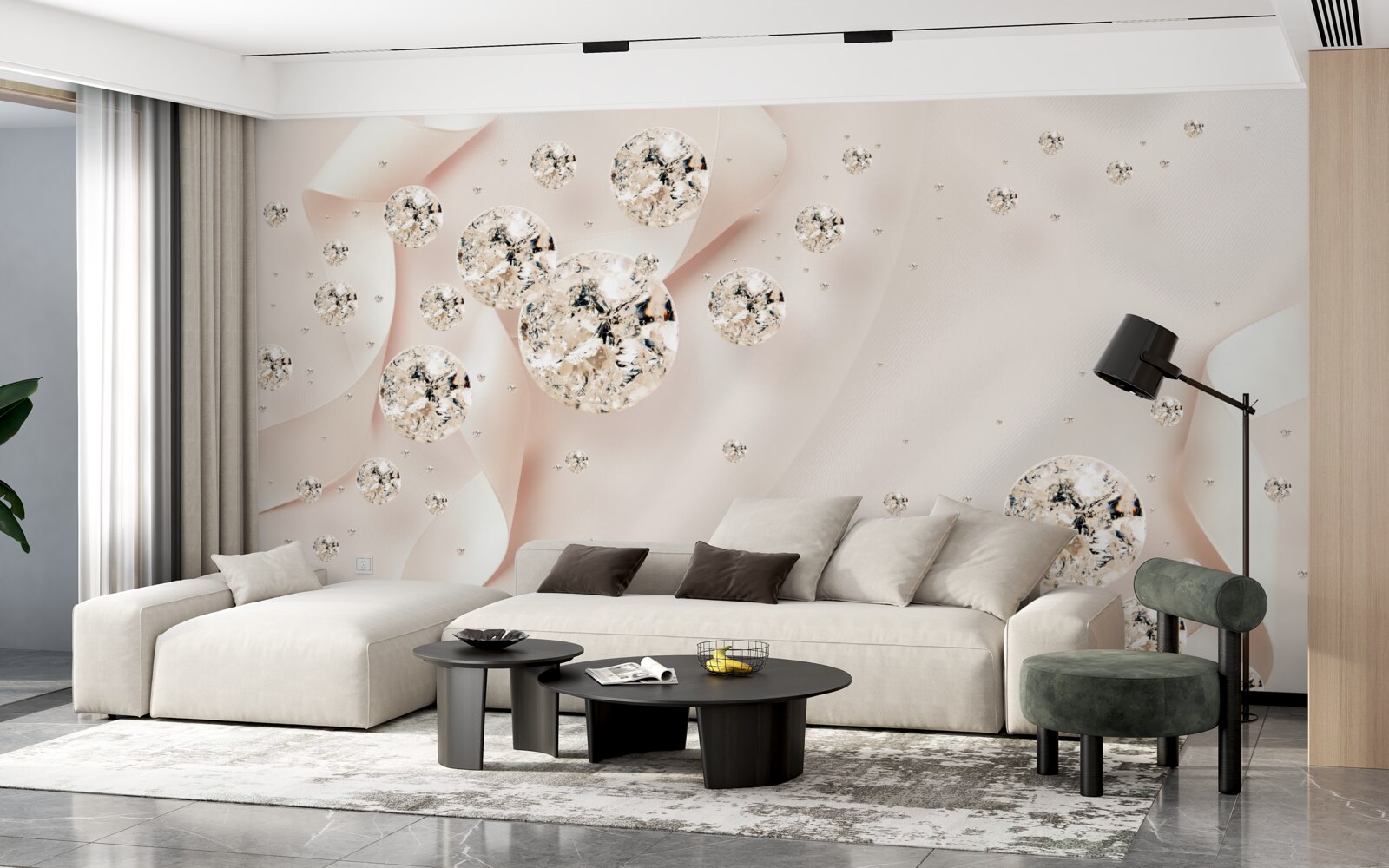 Fotobehang witte diamanten op een delicate roze achtergrond