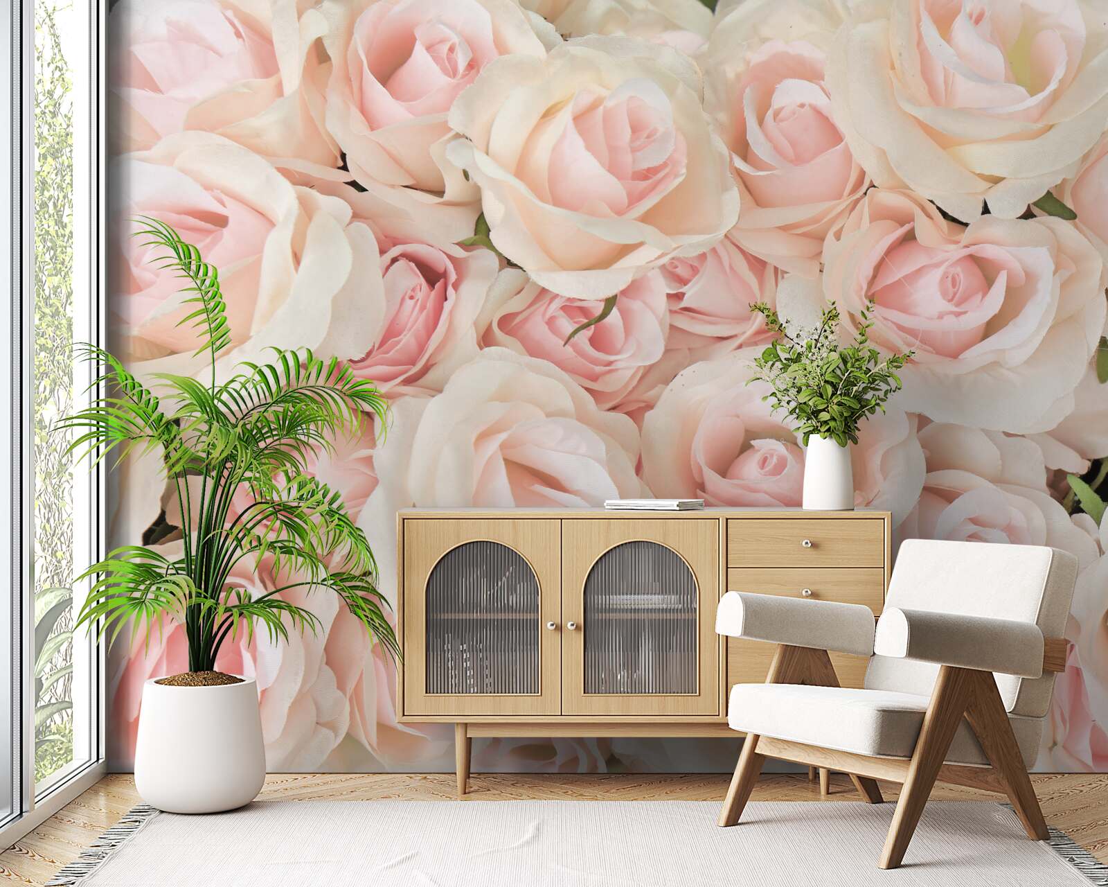 Fotobehang veel delicate roze rozen