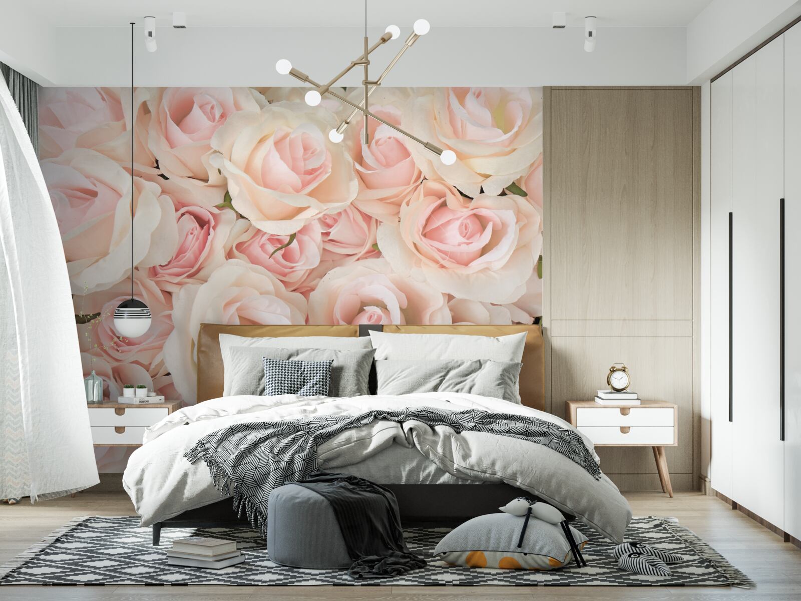 Fotobehang veel delicate roze rozen